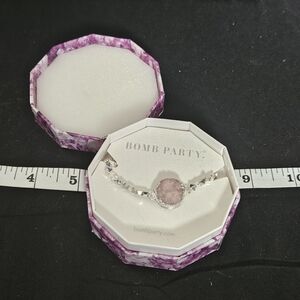 Bomb Party Dripping in Druzy Genuine Blush Pink Druzy, Silver Plated bracelet